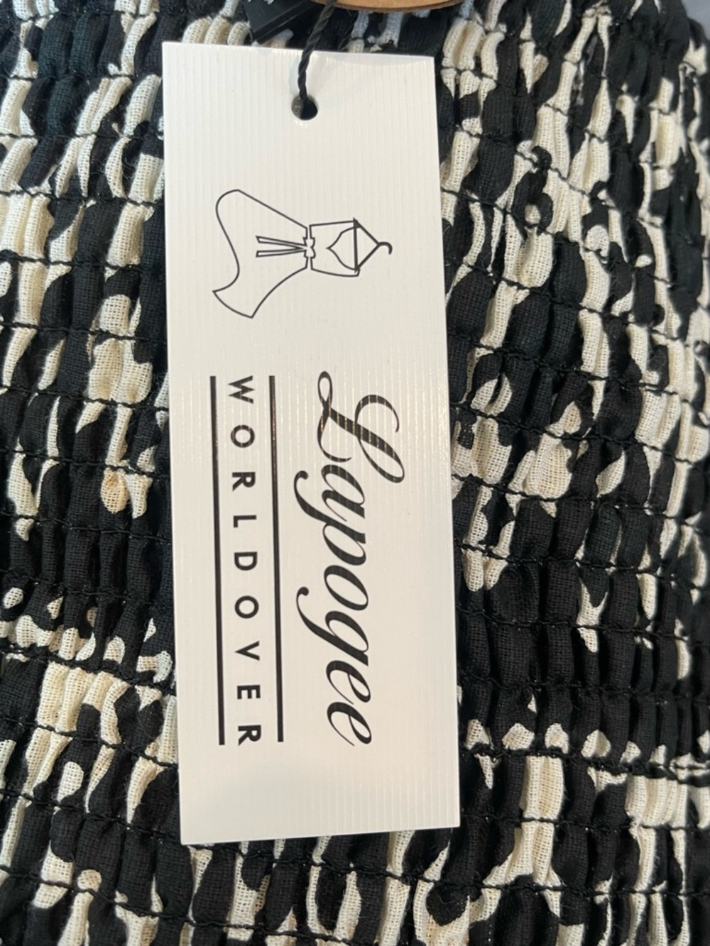 Smocked Wide-Leg Jumpsuit in Black & Cream - Picture 6 of 7